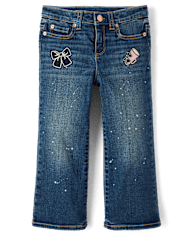 Girls Embroidered Varsity Wide Leg Jeans - Campus Cuties