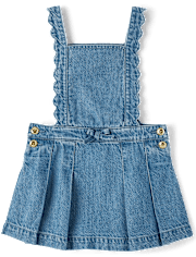 Girls Scalloped Button Denim Jumper - Campus Cuties