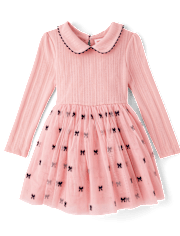 Girls Embroidered Bow Pointelle Tutu Dress - Campus Cuties