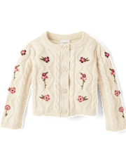 Cardigan en maille torsadée à fleurs brodées pour bébé fille - Homegrown by Gymboree