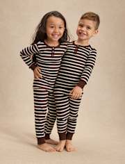 Kids Striped Snug Fit Thermal Henley Pajamas - Gymmies