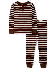 Kids Striped Snug Fit Thermal Henley Pajamas - Gymmies