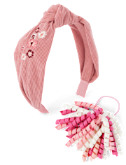 Girls Embroidered Floral 2-Piece Hair Set - Highland Hills