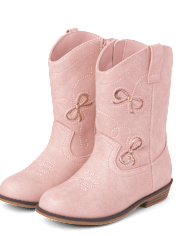 Girls Embroidered Bow Cowgirl Boots - Little Essentials