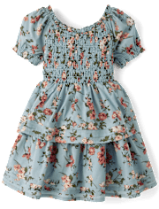 Girls Floral Pleated Tiered Dress - Highland Hills