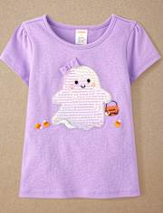 Girls Sequin Ghost Top - Halloween