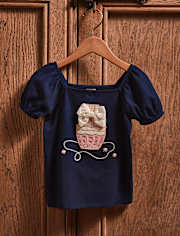 Girls Embroidered Perfume Puff Sleeve Top - Campus Cuties
