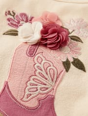 Girls Embroidered Cowgirl Boot Puff Sleeve Top - Highland Hills