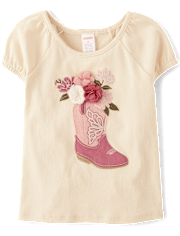 Girls Embroidered Cowgirl Boot Puff Sleeve Top - Highland Hills
