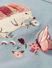 Girls Embroidered Hedgehog Puff Sleeve Top - Highland Hills