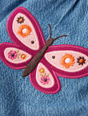 Girls Embroidered Butterfly Denim Jumper - Fall Celebrations