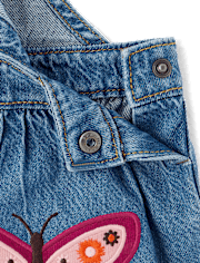 Girls Embroidered Butterfly Denim Jumper - Fall Celebrations