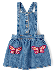 Girls Embroidered Butterfly Denim Jumper - Fall Celebrations