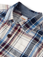 Boys Plaid Poplin Button Up Shirt - Campus Cuties