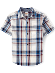 Boys Plaid Poplin Button Up Shirt - Campus Cuties