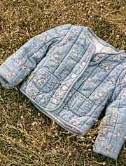 Girls Floral Quilted Denim Jacket - Highland Hills
