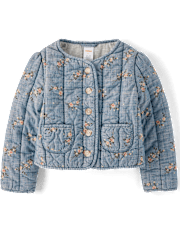 Girls Floral Quilted Denim Jacket - Highland Hills
