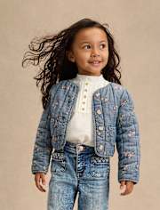 Girls Floral Quilted Denim Jacket - Highland Hills