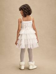 Girls Embroidered Sequin Ruffle Tiered Dress - On Pointe
