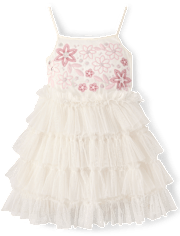 Girls Embroidered Sequin Ruffle Tiered Dress - On Pointe