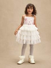 Girls Embroidered Sequin Ruffle Tiered Dress - On Pointe