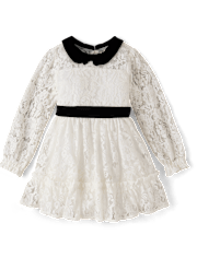 Girls Contrast Lace Ruffle Dress - Petit Paris