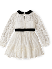Girls Contrast Lace Ruffle Dress - Petit Paris