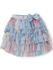Girls Floral Tiered Mesh Tutu Skirt - On Pointe