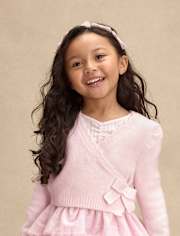 Girls Bow Wrap Front Cardigan - On Pointe