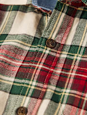 Boys Plaid Flannel Button Up Shirt - Royal Christmas