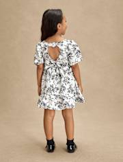 Girls Floral Heart Cut Out Satin Ruffle Dress - Petit Paris