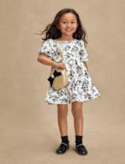 Girls Floral Heart Cut Out Satin Ruffle Dress - Petit Paris