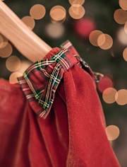 Girls Plaid Bow Velvet Ruffle Dress - Royal Christmas