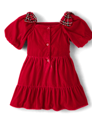 Girls Plaid Bow Velvet Ruffle Dress - Royal Christmas