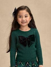 Girls Oversized Bow Sweater - Royal Christmas