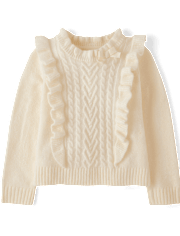 Girls Cable Knit Flutter Sweater - Royal Christmas