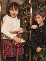 Girls Cable Knit Flutter Sweater - Royal Christmas