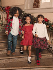 Girls Plaid Mesh Ruffle Skirt - Royal Christmas
