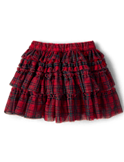 Girls Plaid Mesh Ruffle Skirt - Royal Christmas