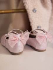 Girls Shimmer Bow Ballet Flats - On Pointe