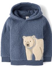 Boys Embroidered Polar Bear Sherpa Hoodie - First Frost