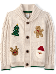 Boys Crochet Holiday Shawl Cardigan - Royal Christmas