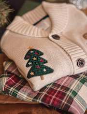 Boys Crochet Holiday Shawl Cardigan - Royal Christmas