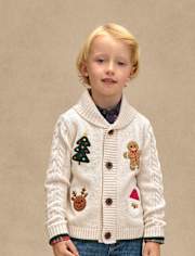 Boys Crochet Holiday Shawl Cardigan - Royal Christmas