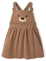 Girls Applique Bear Corduroy Jumper - First Frost