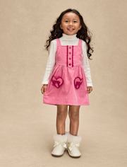 Pull en velours côtelé à volants et cœurs pour fille - Mon Cheri