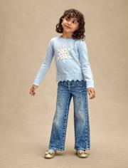 Girls Rhinestone Wide Leg Jeans - On Pointe