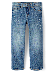 Girls Faux Pearl Wide Leg Jeans - On Pointe