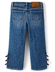 Girls Bow Wide Leg Jeans - Petit Paris