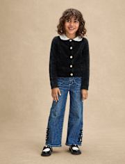 Girls Bow Wide Leg Jeans - Petit Paris